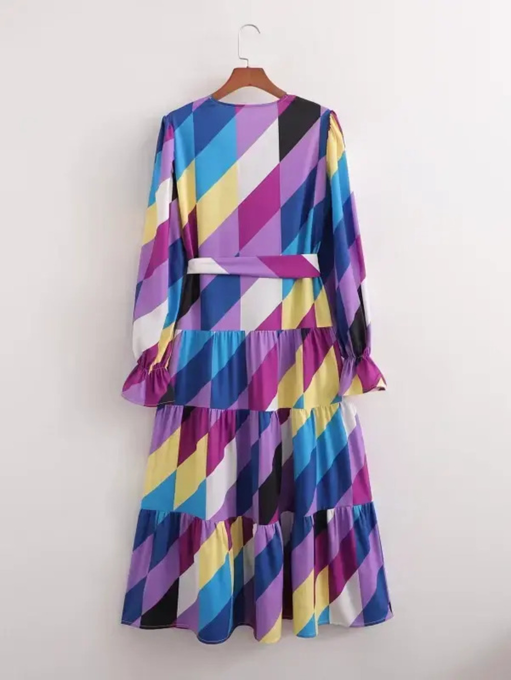 H&M Spring Long Sleeve Diamond Pattern Collared Maxi Dress - Picture 1 of 5